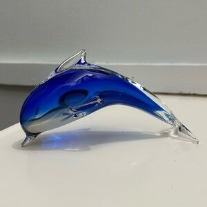Cobalt Blue & Clear Handblown Art Glass Dolphin